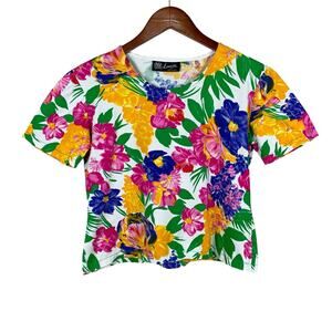 Louise Italy Top Short Sleeve T-shirt Floral Colorful Cotton Women's M